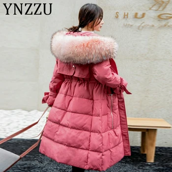 

YNZZU Korean Style 2019 New Winter Long Hooded Women's Down Jacket High Waist Slim Duck Down Coat Windproof Warm Outwear A1152