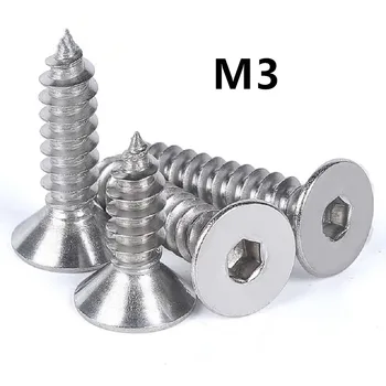 

50pcs/lot M3x6/8/10/12/16/20mm Countersunk Head Hexagonal Self Tapping Screw Flat Head Screws 304 Stainless Steel