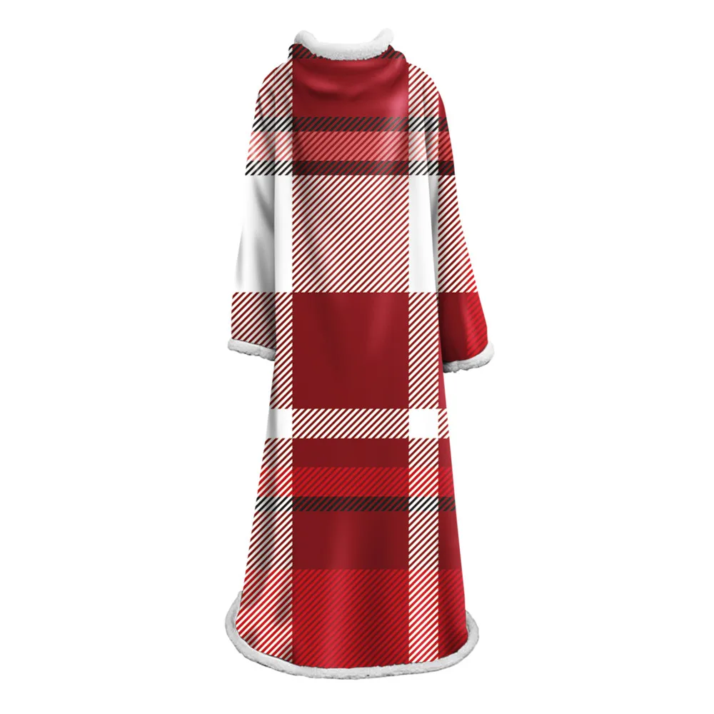 

Europe Rectangle Style Winter Thick Lambskin Cotton Striped Sleeve Throw Blanket for Bed Sofa Chair with Sleeve