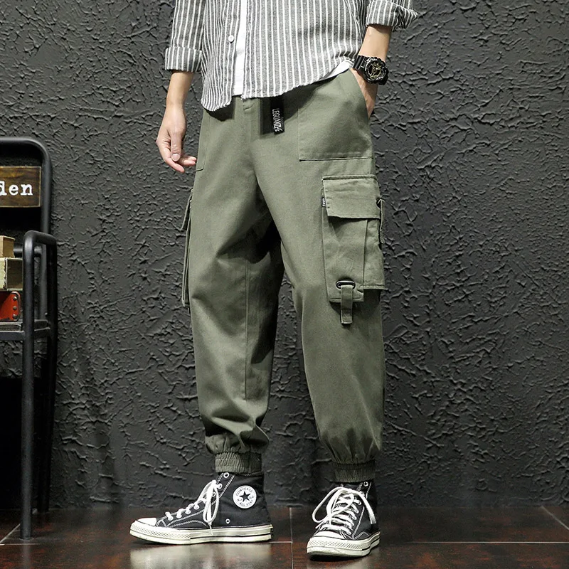 

2020 Spring New Style Japanese-style Black Wall Large Size Beam Leg Large Pocket Capri Bib Overall Hk20009