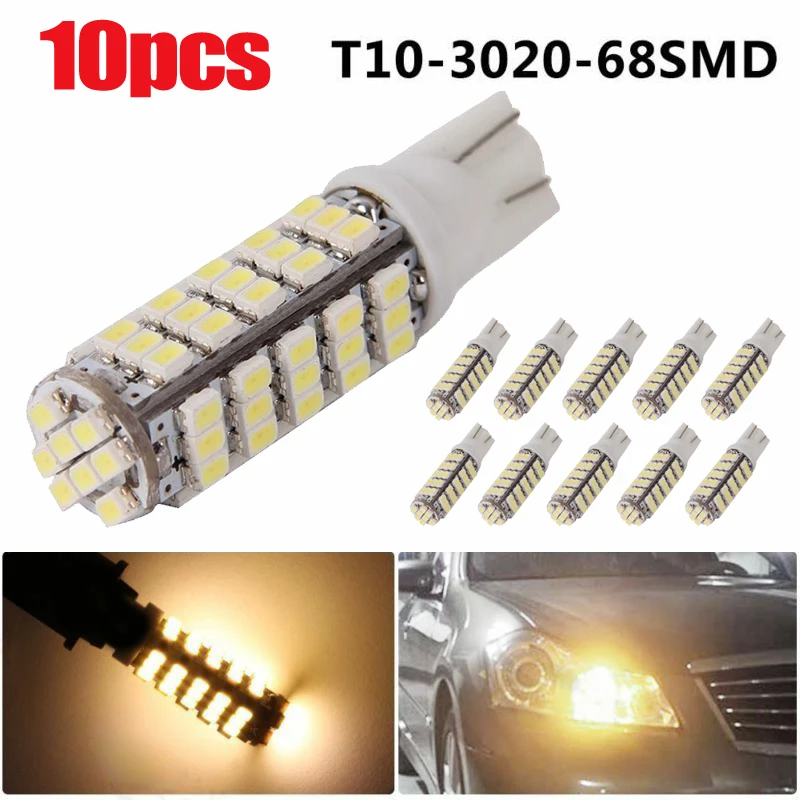Авто 3500 K-4000 K 12V 15W светодиодный T10 3020 68SMD светильник для номерного знака запчасти
