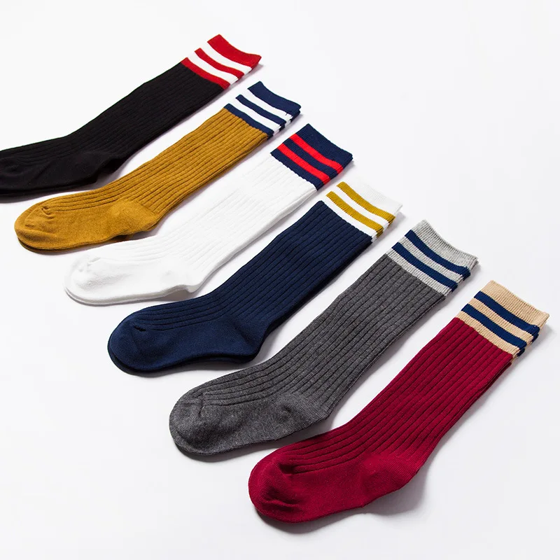 

2019 Autumn And Winter Children Stockings Three Bars Students Athletic Socks Solid Color Breathable over-the-Knee Children Socks