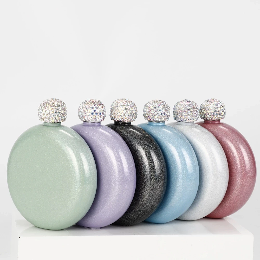 

140ml Mini Hip Flask Stainless Steel Double Wall Liquor Flagon Portable Wine Pot With Rhinestone Cap For Wedding Party Gifts