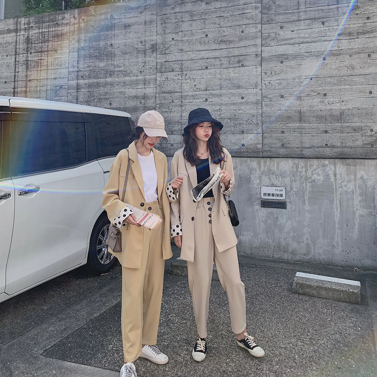 

Photo Shoot 2019 Autumn Korean-style Fashion Elegant CHIC Suit Set Casual Loose-Fit Long-sleeved Upper Garment Two-Piece Set Fas