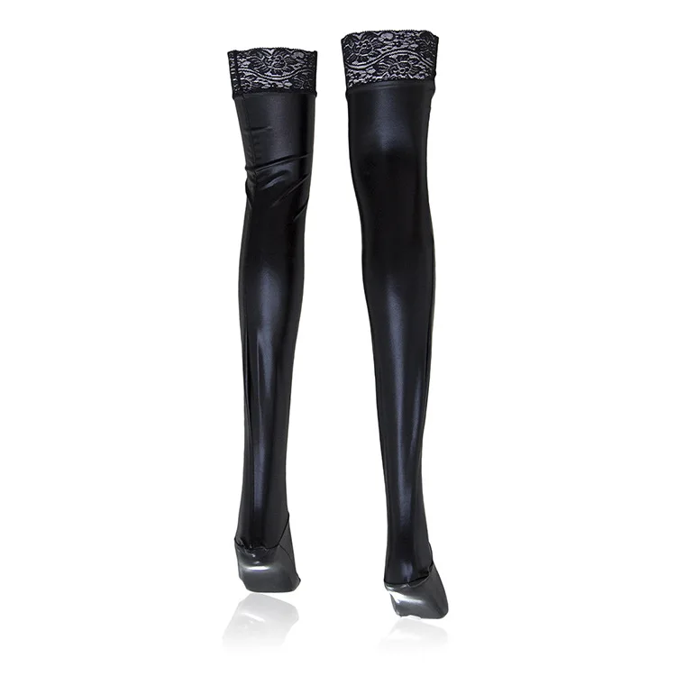 Black lace pattern Новые горячие Фетиш латексные чулки искусственная кожа запасы Черный Красный Серебряный Синий 85 см длинные наколенники сексуальные костюмы для ночного клуба - Цвет: Black lace pattern