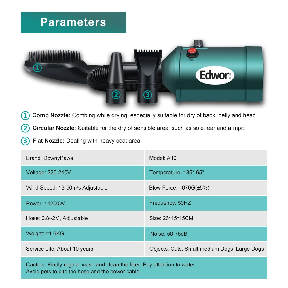 3 IN 1 Mini Dog Hair Dryer For Small Medium Dogs Cat Grooming Brush High Velocity Pet Blower Adjustable Speed Blow Dryer Heater