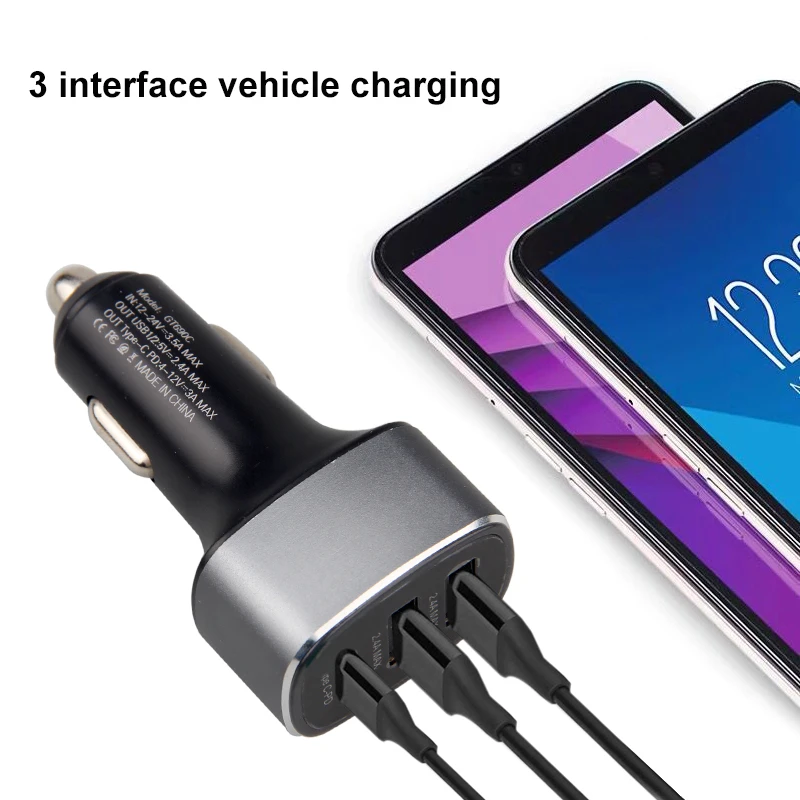 3-Порты и разъёмы Переходник USB для зарядки в машине Дисплей PD Тип C 4.8A быстро Зарядное устройство быстрой зарядки USB для телефона