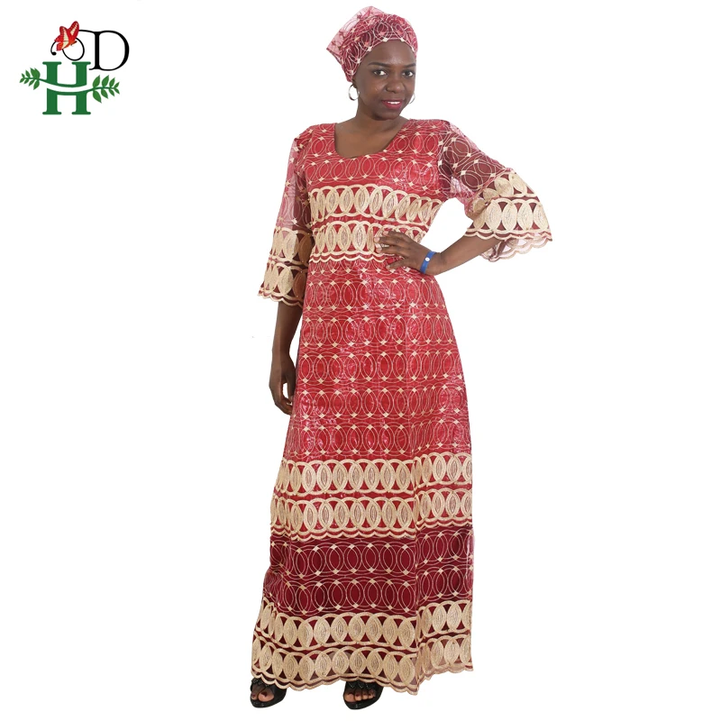 H& D Дашики африканские платья для женщин плюс размер кружевное платье с повязкой на голову вышитые традиционные африканские дамские платья тюрбан