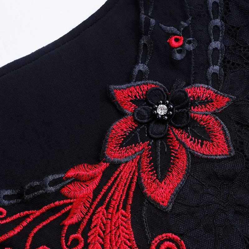 Blusas mujer de moad, осенняя блузка, женские топы, черные топы с длинным рукавом, кружевные женские топы с цветочной вышивкой, одежда размера плюс 6906 50