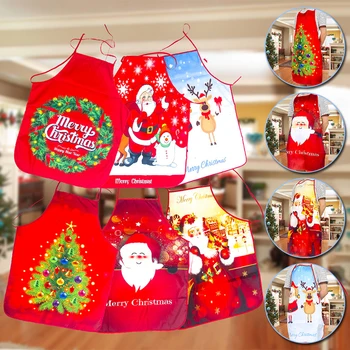 

Merry Christmas Apron Kitchen Funny Deer Snowman Printing Christmas Apron Big Pocket Kitchen Baking Restaurant Bib Apron