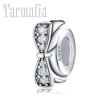 

Real 925 Sterling Silver Crystal CZ Bow Spacer beads DIY for Valentine's Day Fit Original European Charm Bracelet Jewelry making