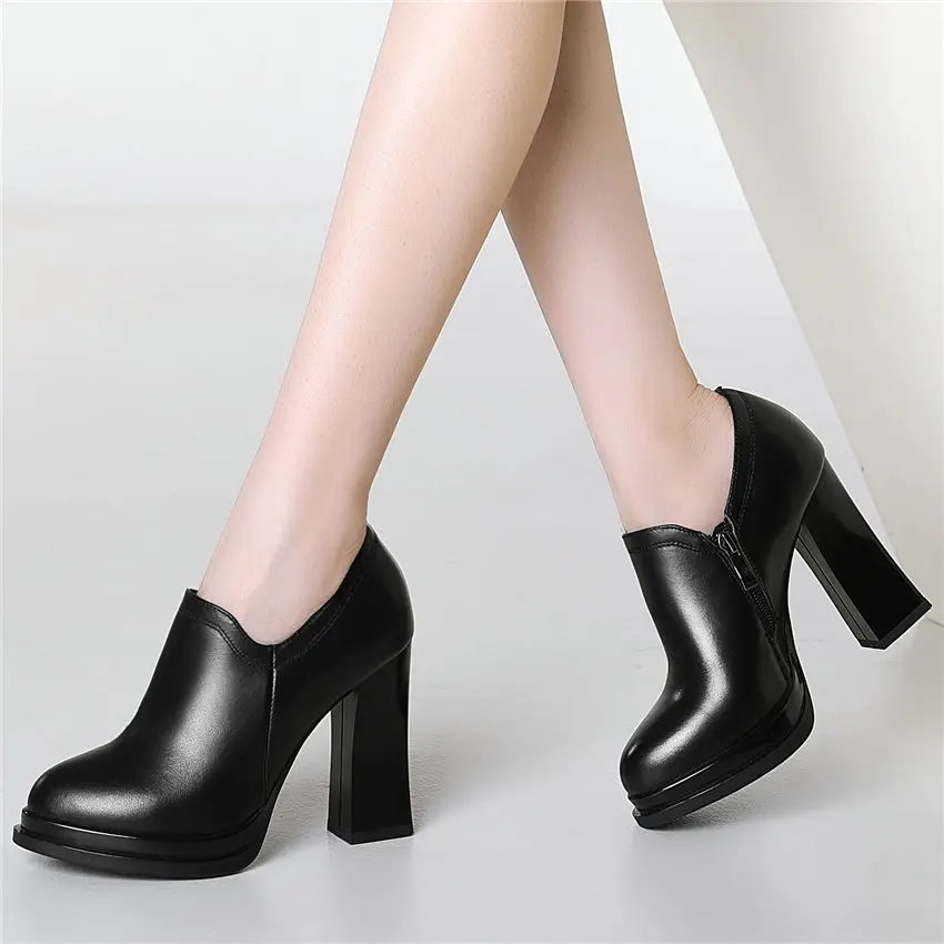 2020 Women Genuine Leather Chunky High Heels Ankle Boots Low Top Punk Goth  Party Platform Pumps Laddy Office Shoes Casual Shoes|Ankle Boots| -  AliExpress