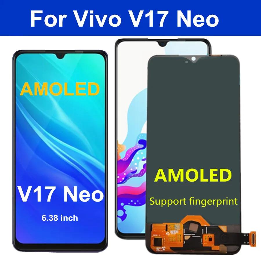 ЖК-дисплей AMOLED 6 38 дюйма для Vivo V17 Neo дисплей с сенсорным дигитайзером в сборе
