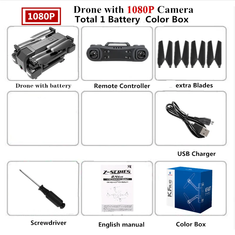 5MP Color Box 1B KF607 RC Дрон с 4K широкоугольной HD камерой оптический поток селфи-Квадрокоптер складной мини дроны VS Z5 SG901 E58 M69 GD89 игрушка - Цвет: 5MP Color Box 1B