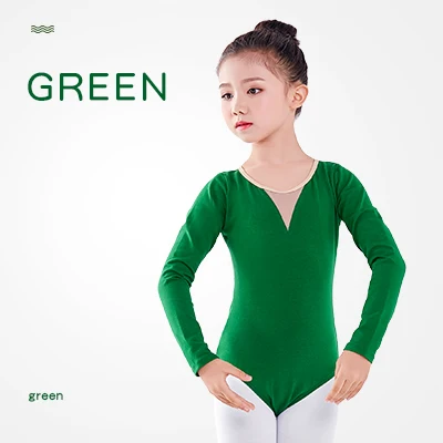 Новое поступление, гимнастический балетный танцевальный Купальник для девочек, Детский мягкий сетчатый купальник с длинными рукавами для балета - Цвет: Green