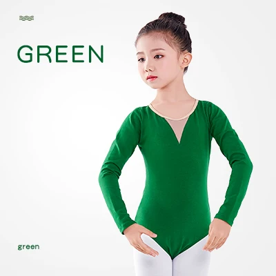 Green Новое поступление, гимнастический балетный танцевальный Купальник для девочек, Детский мягкий сетчатый купальник с длинными рукавами для балета - Цвет: Green