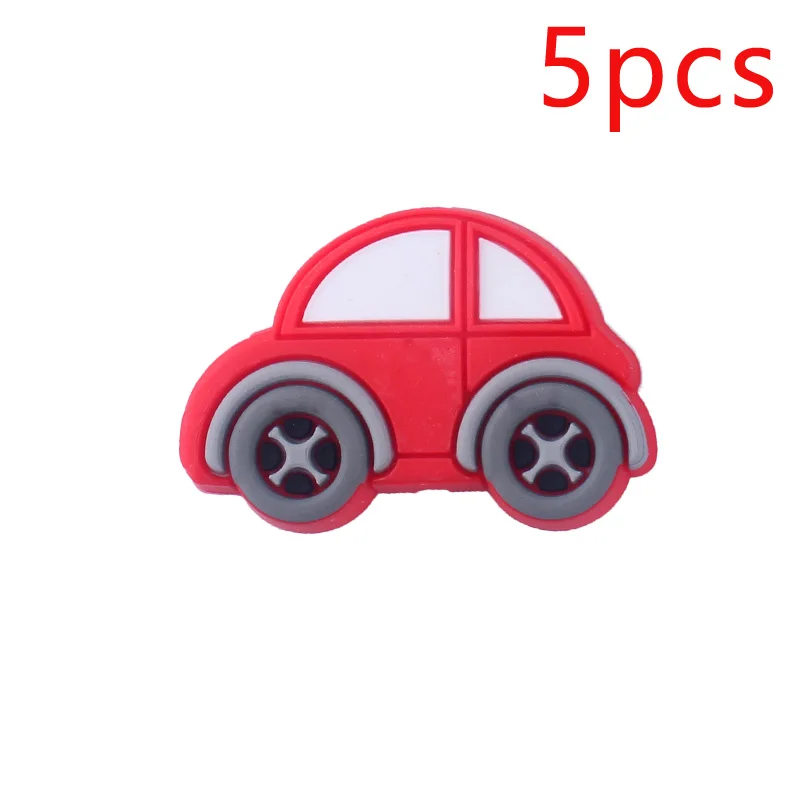 Красный 5pcs Cute Car Pendant Teething Accessories Food Grade Teethers Diy Pacifier Chain Bpa Free Baby Silicone Bead - Цвет: Красный