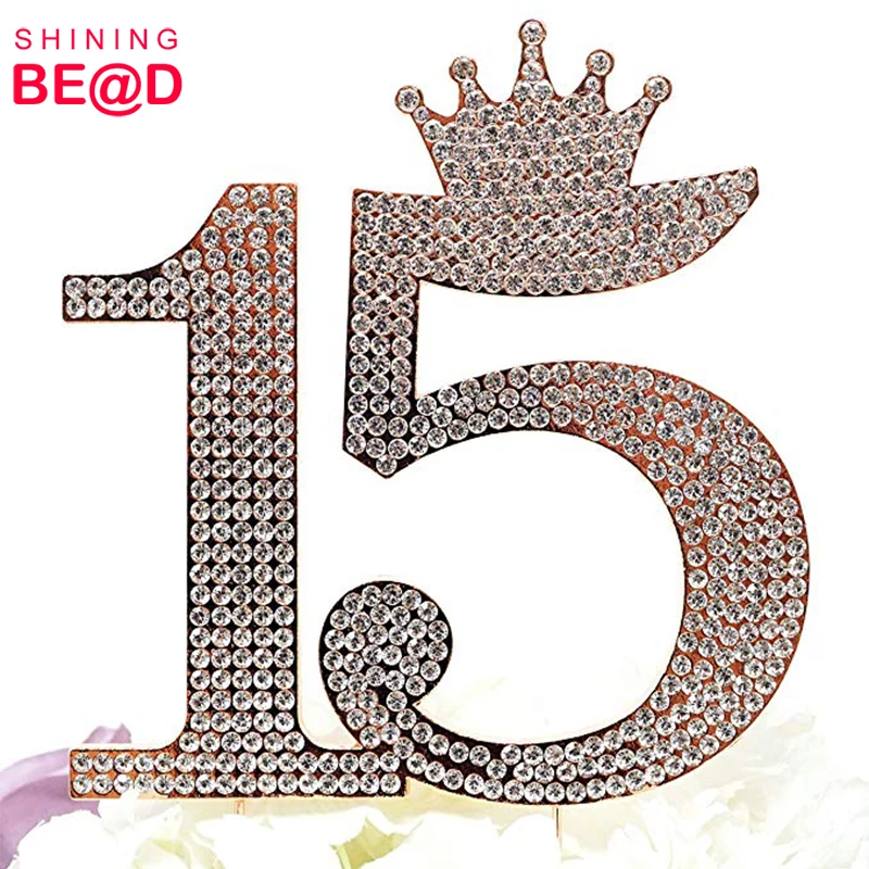 Лидер продаж розовое золото металл номер 15 корона принцессы из страз монограмма торт Топпер для сладкий 15 день рождения