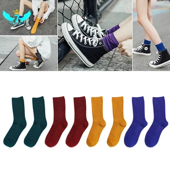 

1 Pair Socks Women Girl Skateboard Socks Solid Color Mid Tube Bunching Socks Casual Socks TOA