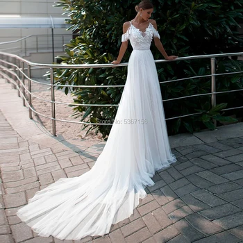 

Wedding Dresses Vestidos De Noiva Lace Off the Shoulder V Neck A Line Bridal Gowns Court Train Open Back Robe De Mariee