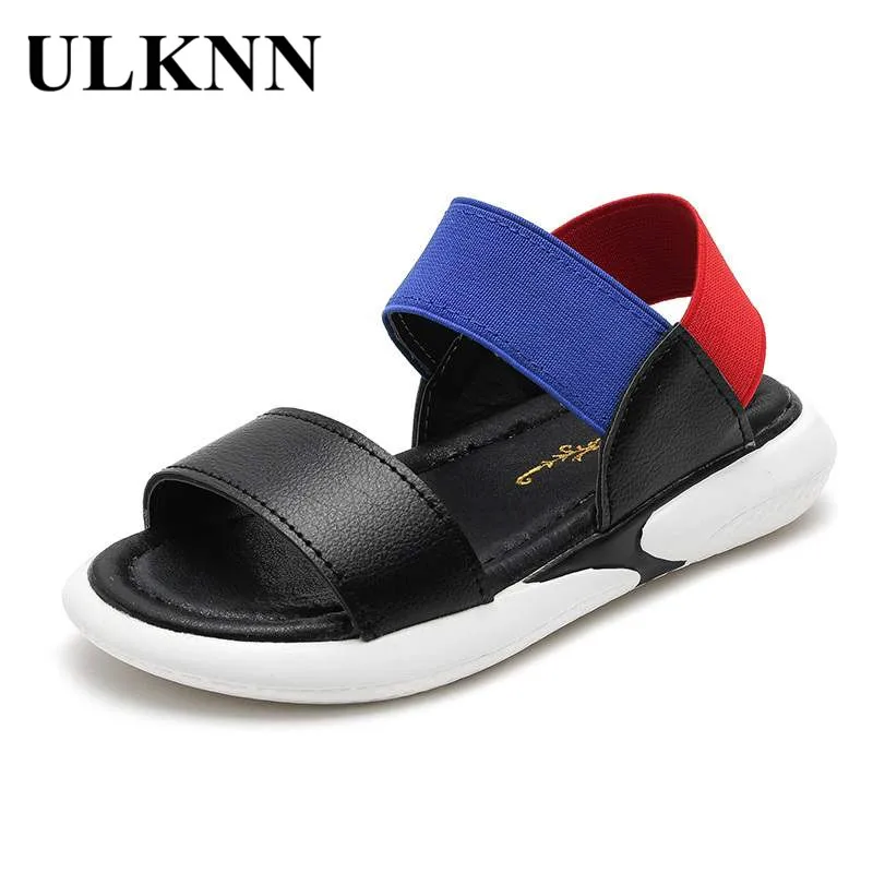 

ULKNN Beach Sandals For Girls Fashion Wild Kids Sports Casual Princess Shoes Elastic Band Non-slip Children Flat Leather Sandal