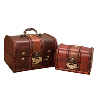 

2Pcs Set Wooden Pirate Jewellery Storage Box Case Holder Vintage Treasure Chest