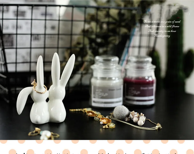 INS керамические мини фигурки кролика, кольцо, стеллаж для хранения ювелирных изделий, милые украшения, керамические украшения на день рождения, подарки для друзей
