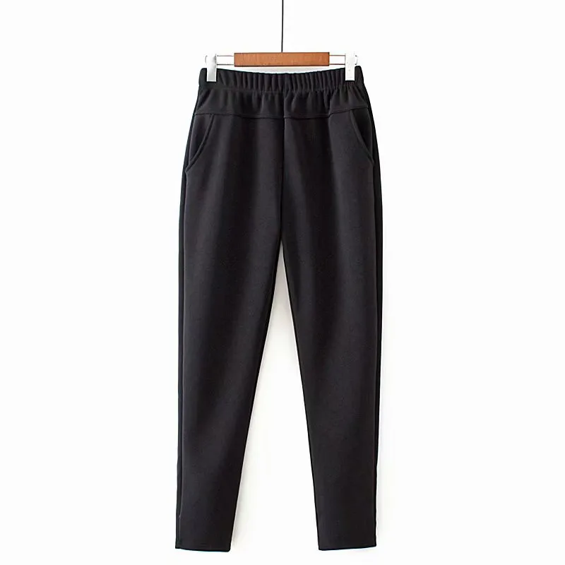 Women Winter Thick Fleece Warm Pants Elastic Waist Sports Casual Pants Large Size XXXL-5XL Solid Trouser