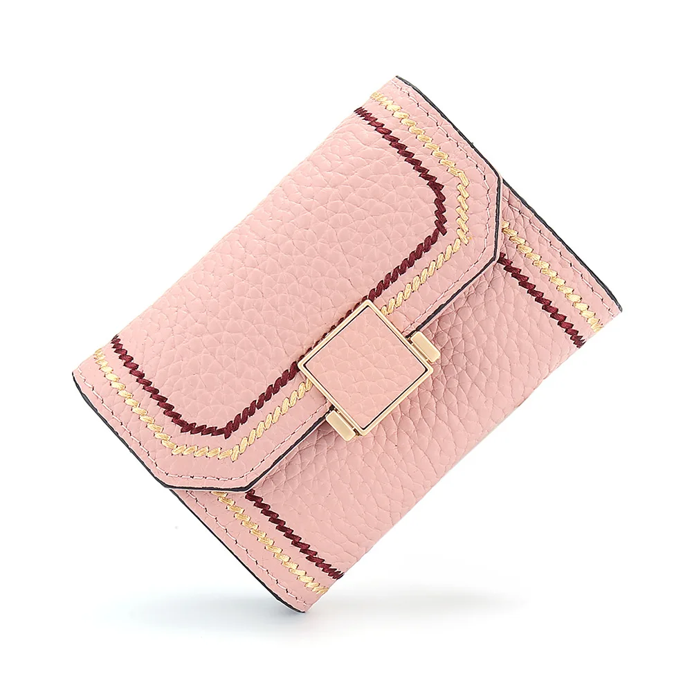 Pink Бумажник для карт из натуральной кожи Модный замок id кошелек кожаный держатель для карт наклейка чехол милый кошелек минималистичный кошелек - Цвет: Pink