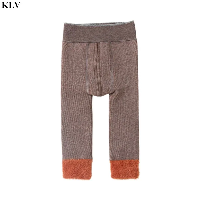 patchwork Coffee Плотные зимние леггинсы с подкладкой из искусственного флиса для малышей; теплые колготки без застежек - Цвет: patchwork Coffee