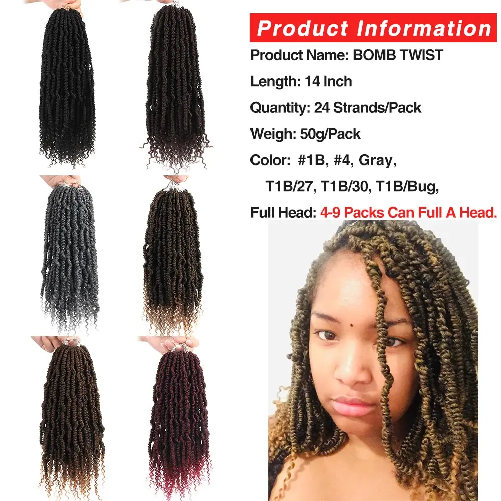 Ombre Bomb Twist Crochet Hair Afro Colored Strands Synthetic Hair