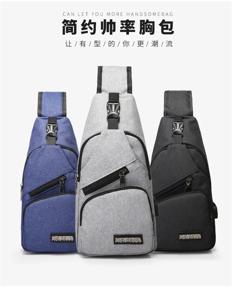 Men Sling Chest Bag Oxford Cloth Shoulder Bag Outdoor Travel Crossbody Pack with USB Charging Port Fashion High Capacity 2020