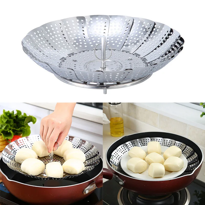

S/L Stainless Steel Steaming Food Basket Mesh Steamer Folding Food Fruit Vegetable Vapor Cooker Dish Steamer Kitchen Tools