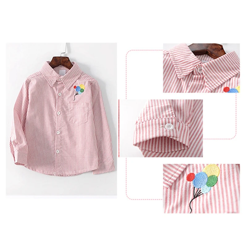 Baby Girl Winter Autumn Soft Cotton Striped Embroidery Long Clothing Shirts Kids Fashion Clothes Shirt