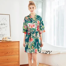 Ночной халат, Сексуальное Женское ночное белье, платье для сна, глубокий v-образный вырез, шелк, тонкая печать, шнуровка, короткий параграф, европейский стиль, костюмы