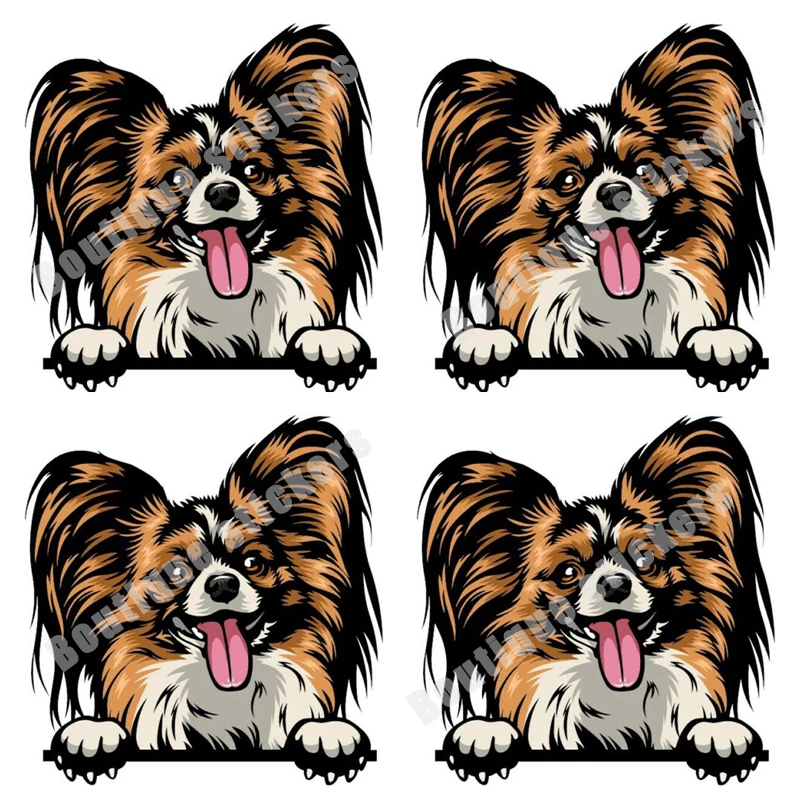 4X Papillon Dog Peeping Dog Breed Color Window Wall Laptop Sticker Car Sticker Racing And Helmet Decalcomanie Camper Di Alta Qualità
