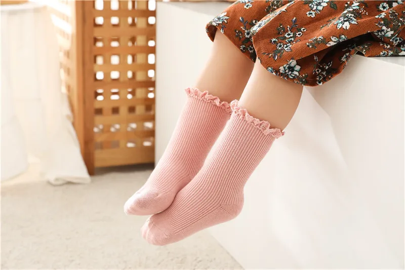 Baby Girls Socks Kids Toddlers Ruffle Knee High Long Soft Cotton Sock Lace Flower Children Infant Girl Socks For 0-5 Years