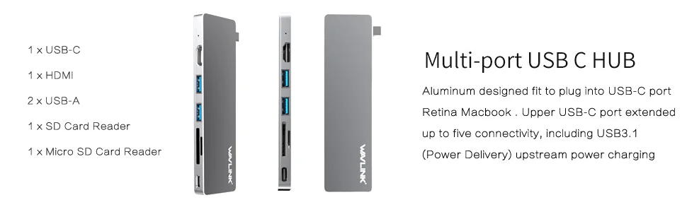 Wavlink usb-хаб C концентратор для Мульти USB 3,0 HDMI адаптер 4K док-станция для MacBook Pro usb type C разветвитель концентратор для ПК ноутбука Hab