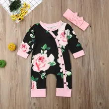 Pudcoco/брендовая одежда для новорожденных и маленьких девочек; комбинезон с цветочным рисунком; Розовая Повязка на голову с длинными рукавами; милый повседневный комплект для детей 0-18 месяцев