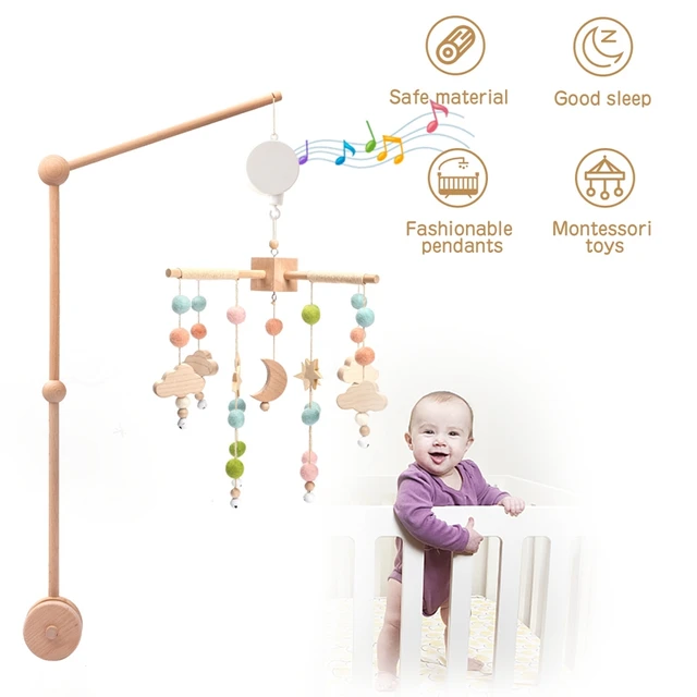 Baby Rattle Toy 0-12 Months Wooden Mobile On The Bed Newborn Music Box Bed Bell Hanging Toys Holder Bracket Infant Crib Boy Toys 3