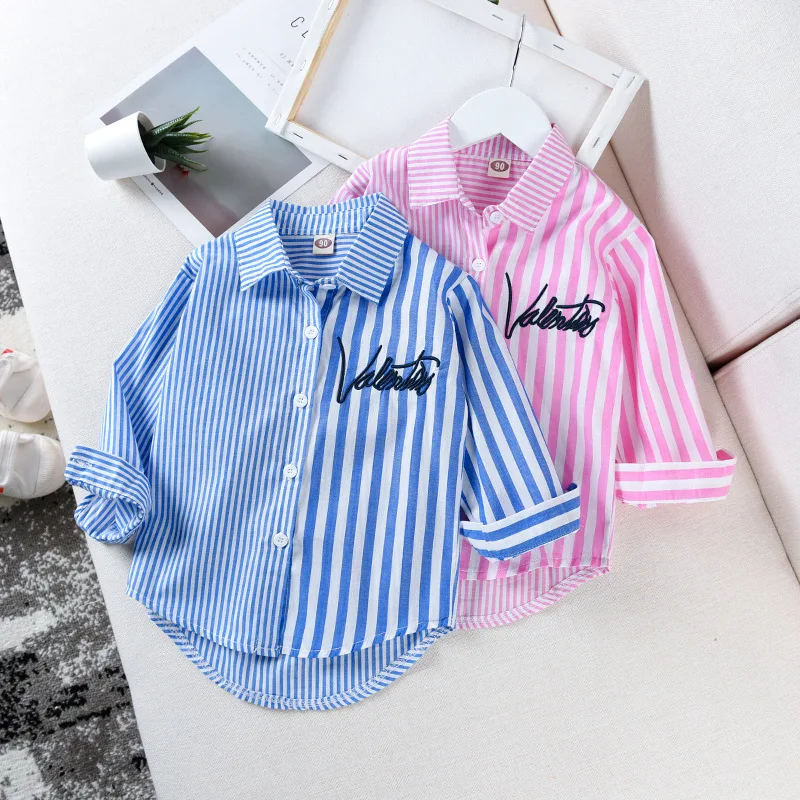 

Childrenswear Long-sleeved Shirt Korean-style Spring And Autumn 2019 New Style Men And Women Child Baby Striped Shirt CHILDREN'S