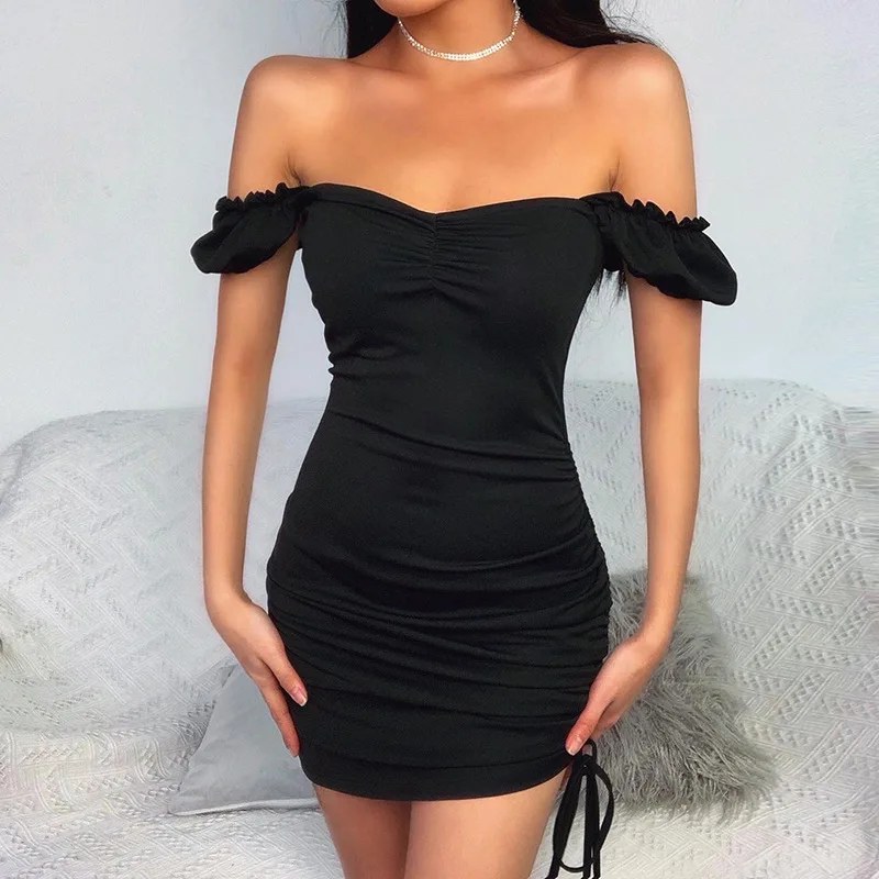 New Women's Dress In Summer 2020 Petal Sleeve Slash Neck Sexy Backless Slim Pleated for Women Club Party Dropship | Женская одежда