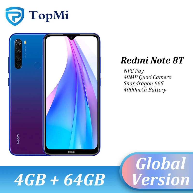 Глобальная версия Xiaomi Redmi Note 8 T, 4 Гб ОЗУ, 64 Гб ПЗУ, смартфон, 48мп, четырехъярусная камера NFC Snapdragon 665, 6,3 дюйма, FHD+ мобильный телефон