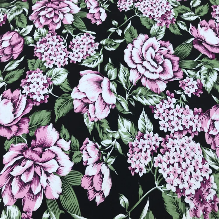 140 см ширина гортензии Camellias принт черный стрейч хлопок ткань для девочек одежда домашний текстиль Чехлы для подушек сумки DIY-BF134