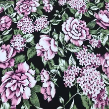 140 см ширина гортензии Camellias принт черный стрейч хлопок ткань для девочек одежда домашний текстиль Чехлы для подушек сумки DIY-BF134