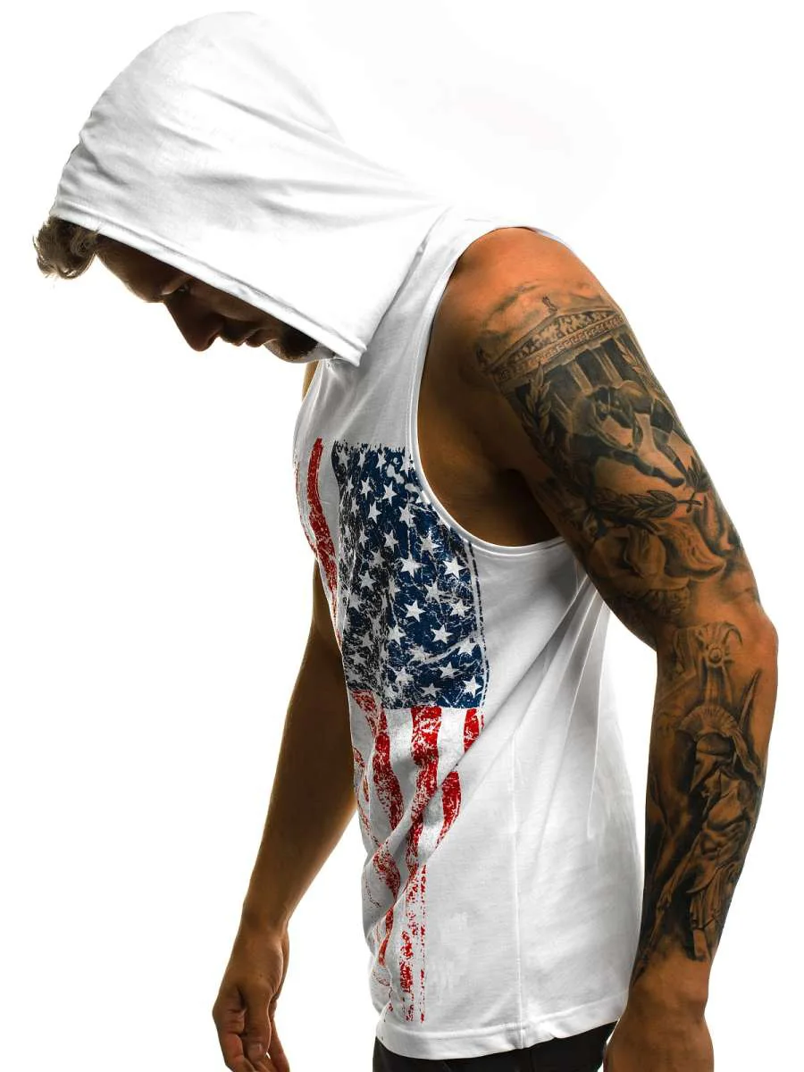 

Men's Cotton Sleeveless Hoodie streetwear Bodybuilding Casual Muscle Fitness Shirts Male Printed Sports Large Open-Forked Vest