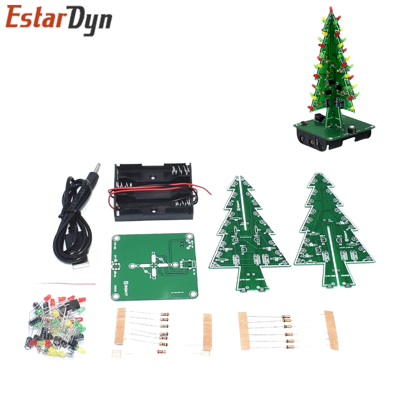 Threedimensional 3d Christmas Tree Led Diy Kit Red/green/yellow Rgb