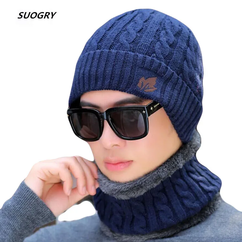 

Brand New Winter Scarf 2 Pieces Knit Hats Men And Women Outdoor Thickening Warm Plus Velvet loose Caps Skullies Balaclava Bone