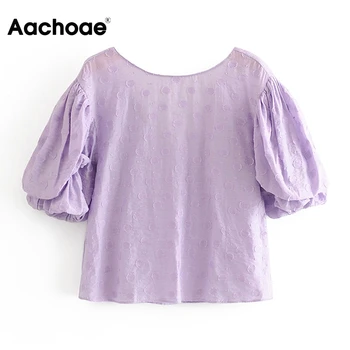 

2020 Fashion Backless Blouse Women Puff Short Sleeve Chic Tops Ladies O Neck Polka Dot Shirt Elegant Casual Blouses Blusas