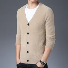 Осенний и зимний мужской мягкий теплый кашемировый Повседневный свитер кардиган Однотонный свитер Кардиган с длинным рукавом